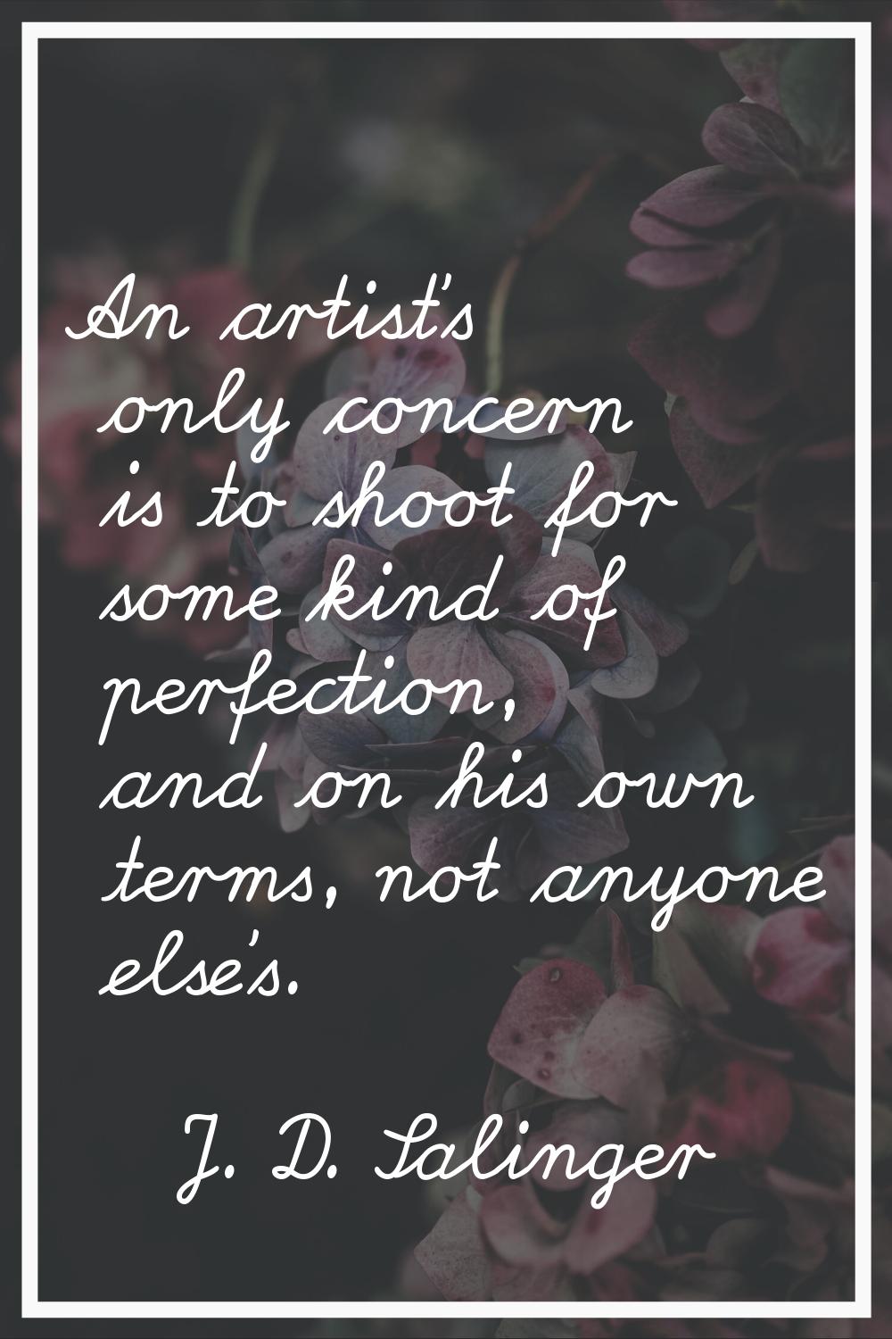 An artist's only concern is to shoot for some kind of perfection, and on his own terms, not anyone 