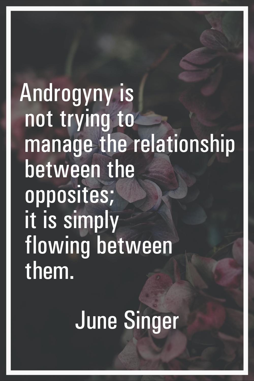 Androgyny is not trying to manage the relationship between the opposites; it is simply flowing betw