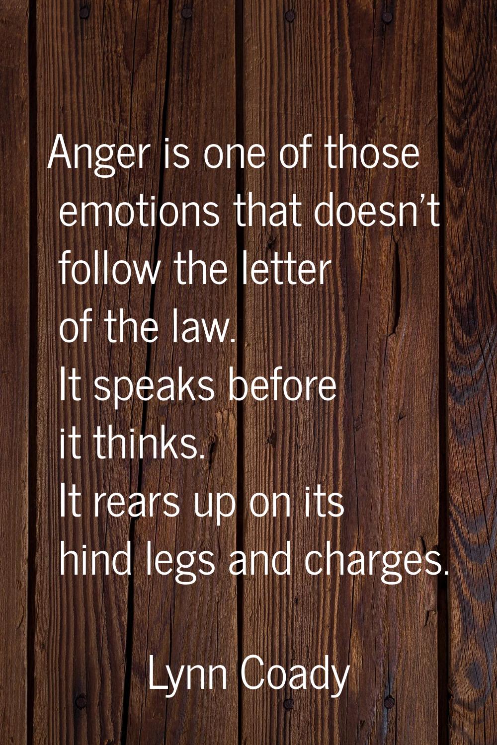 Anger is one of those emotions that doesn't follow the letter of the law. It speaks before it think