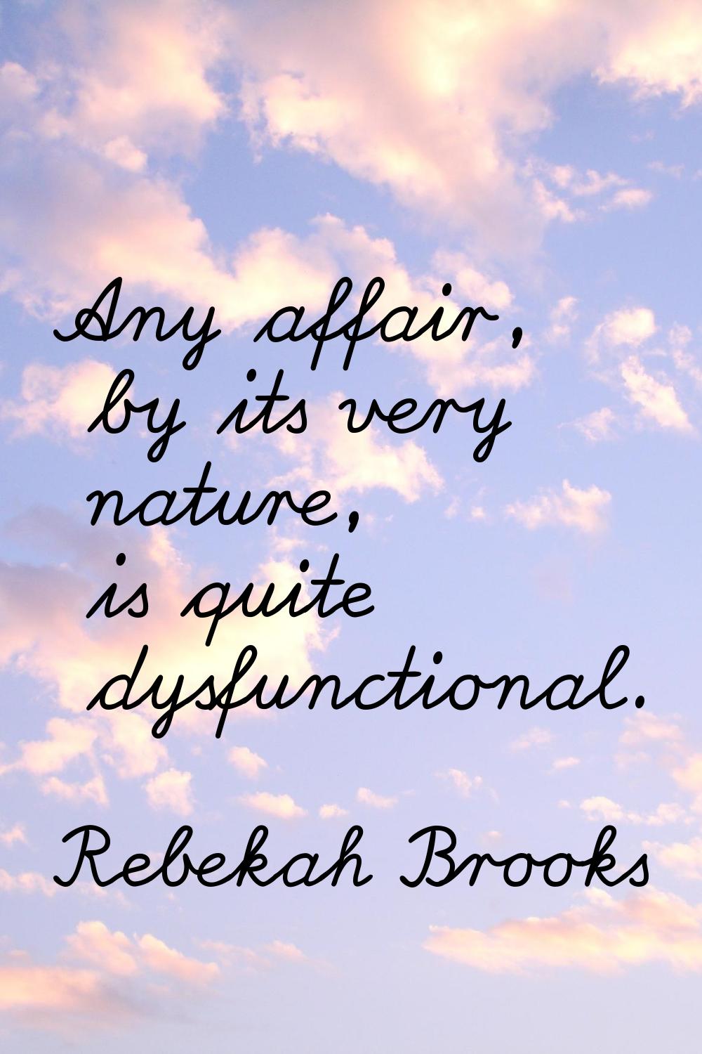 Any affair, by its very nature, is quite dysfunctional.