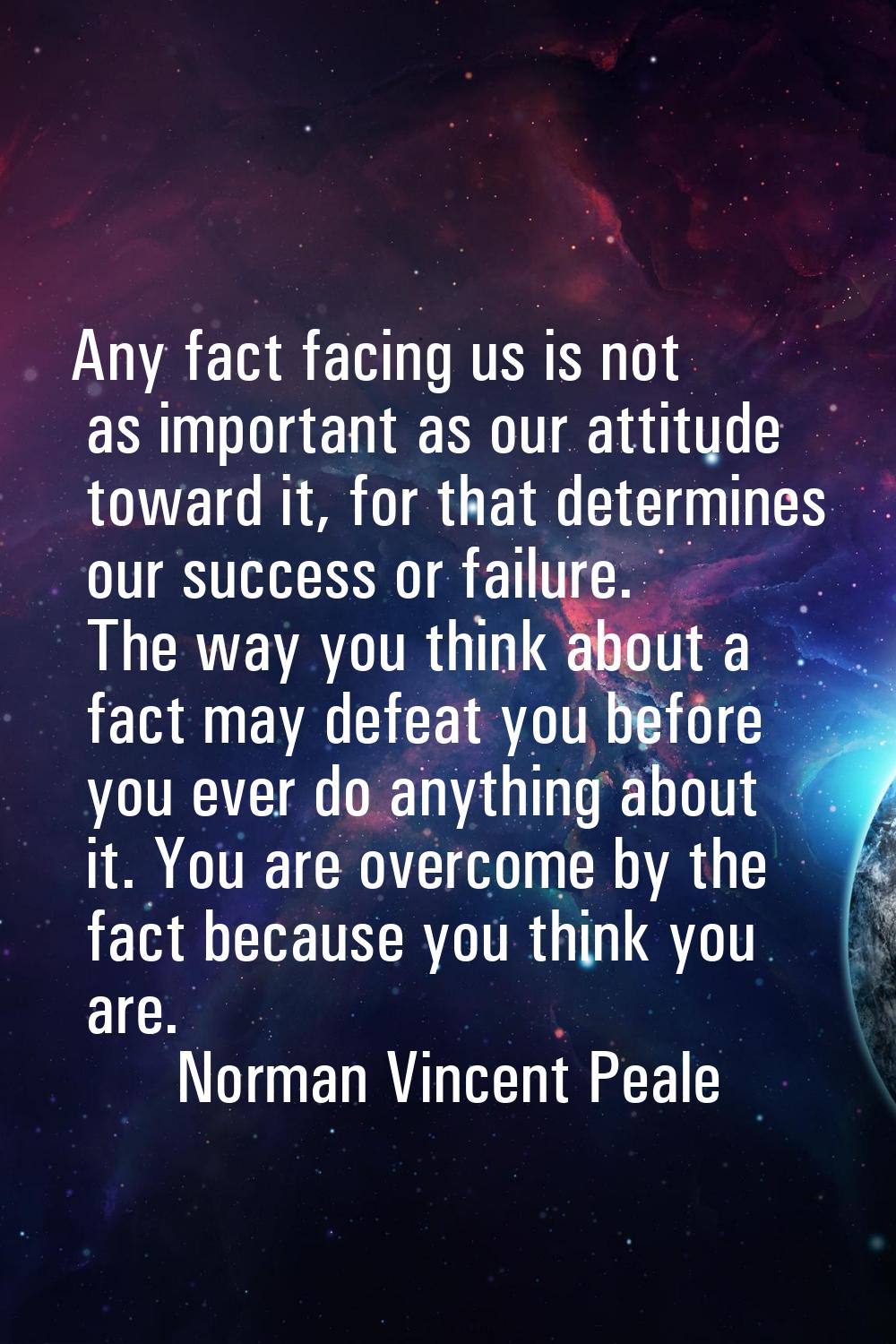 Any fact facing us is not as important as our attitude toward it, for that determines our success o