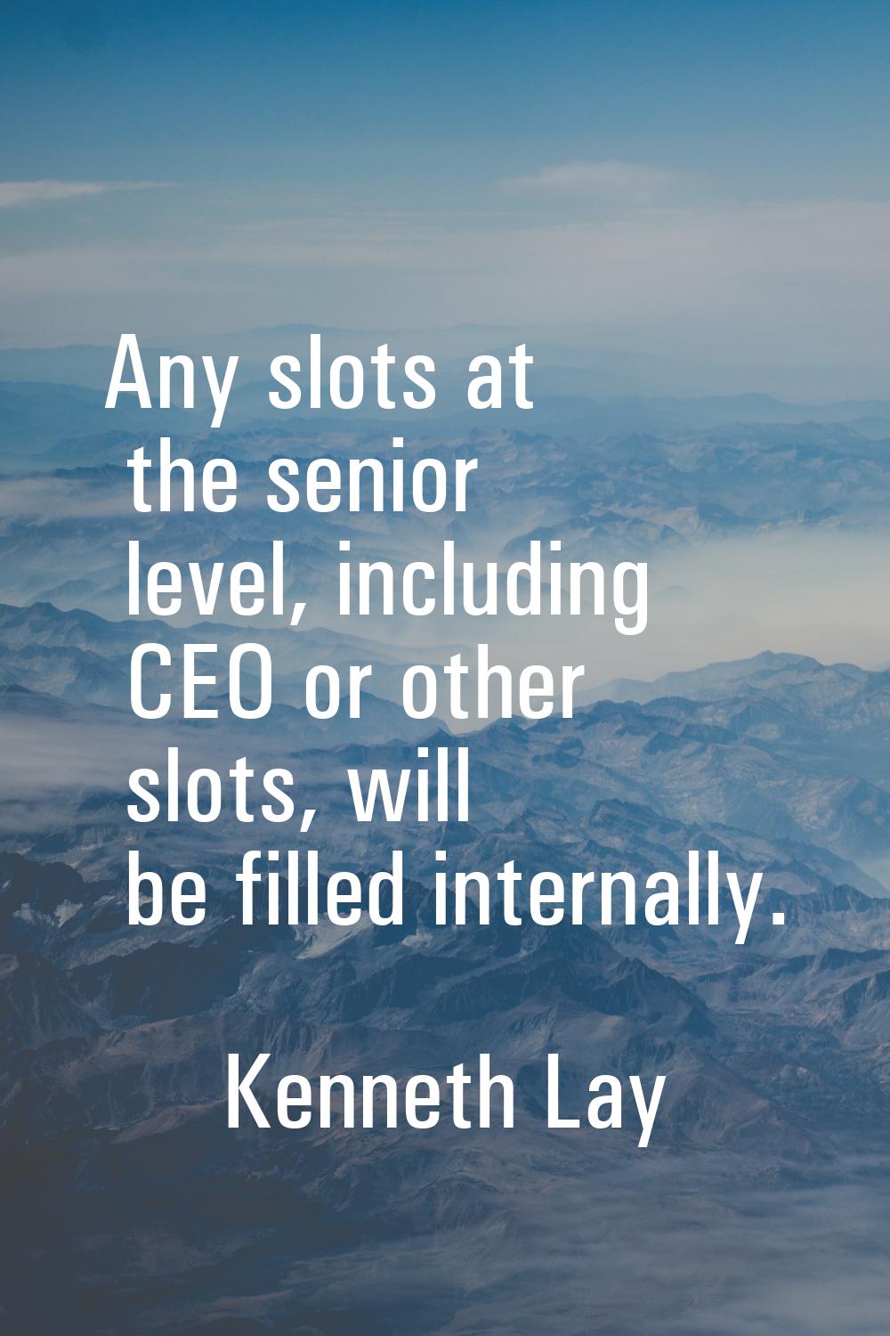 Any slots at the senior level, including CEO or other slots, will be filled internally.