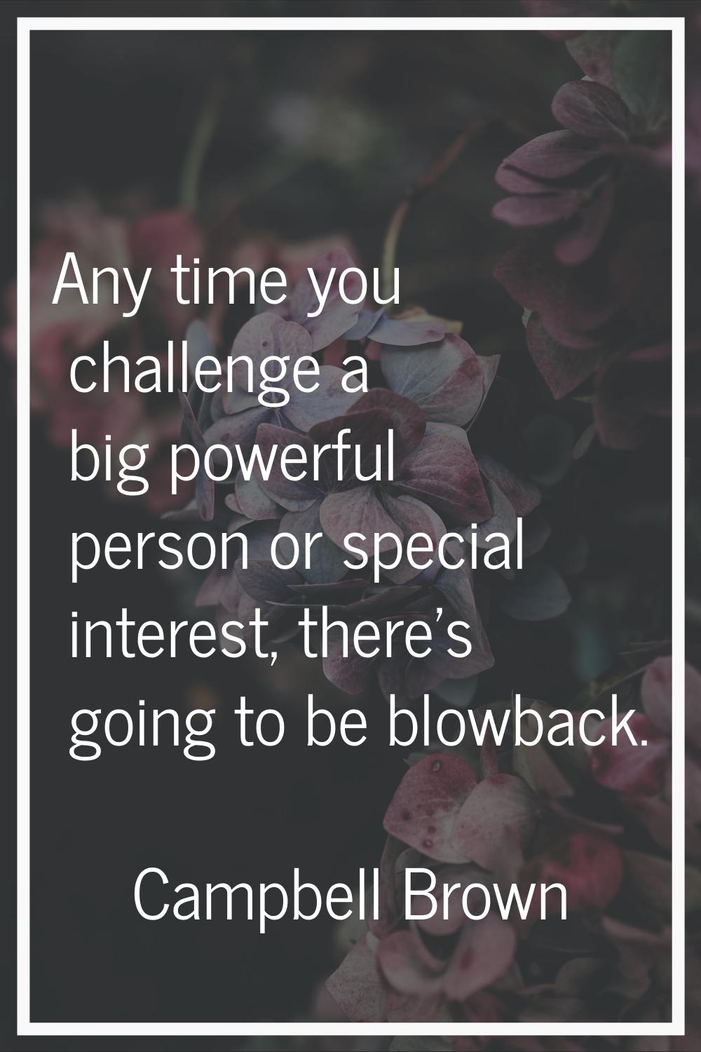 Any time you challenge a big powerful person or special interest, there's going to be blowback.