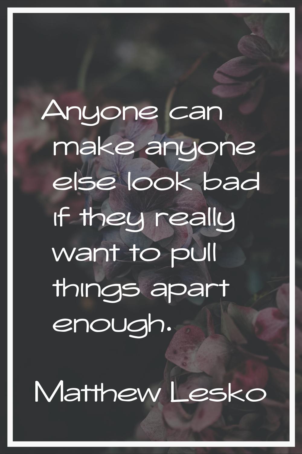 Anyone can make anyone else look bad if they really want to pull things apart enough.