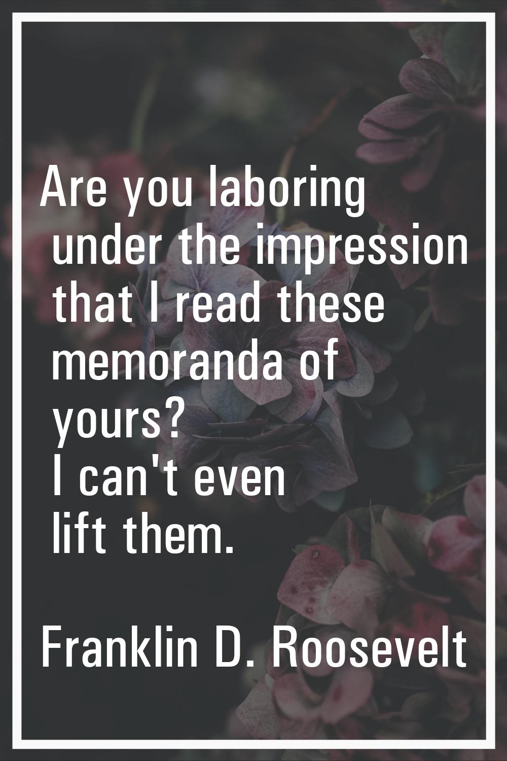 Are you laboring under the impression that I read these memoranda of yours? I can't even lift them.