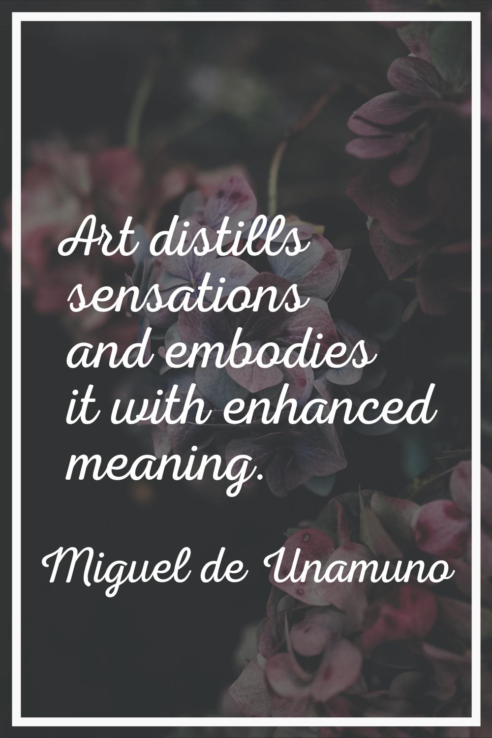 Art distills sensations and embodies it with enhanced meaning.