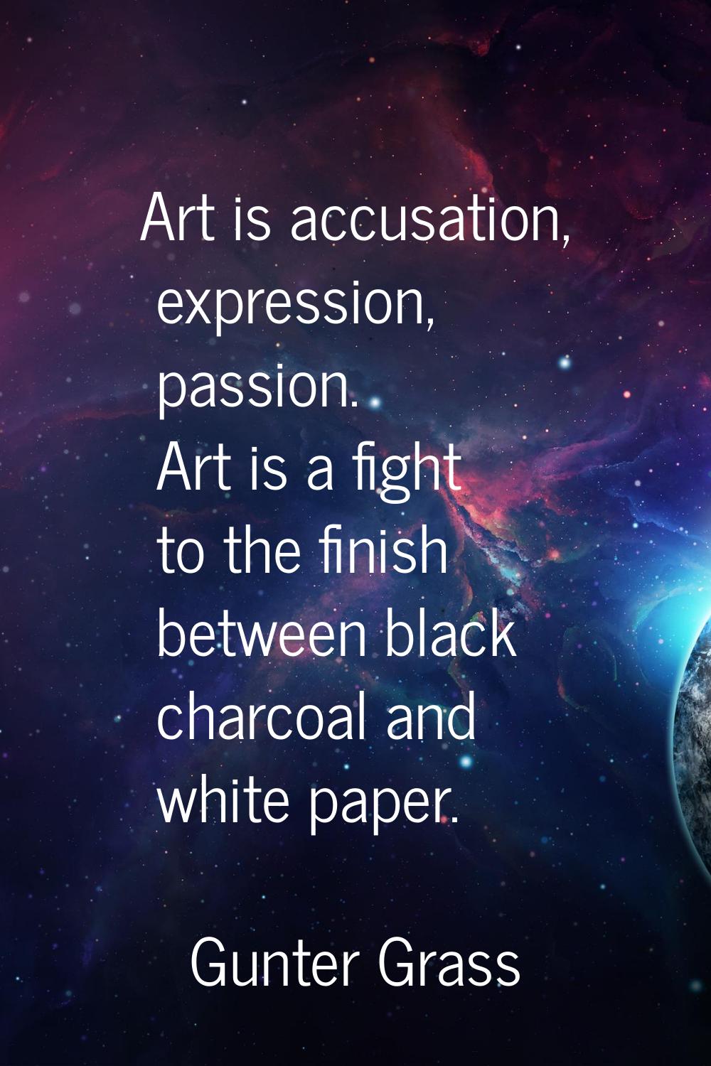 Art is accusation, expression, passion. Art is a fight to the finish between black charcoal and whi