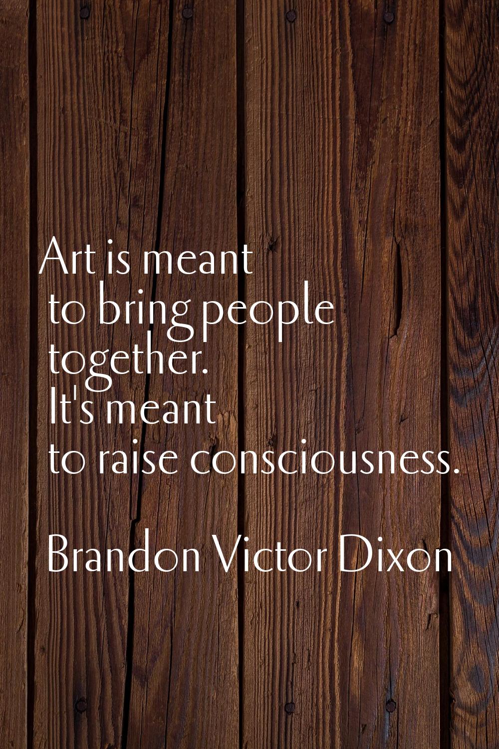 Art is meant to bring people together. It's meant to raise consciousness.