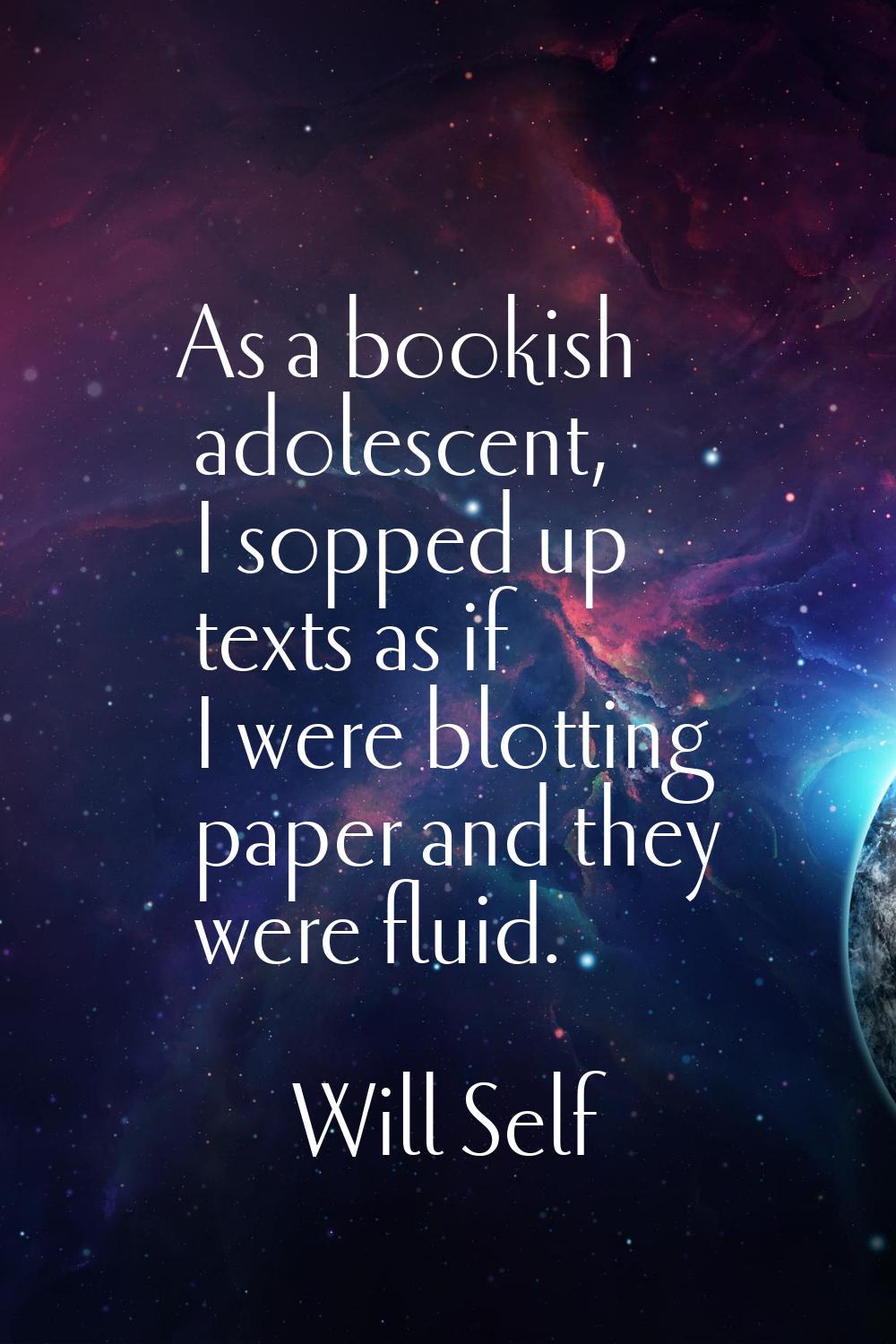 As a bookish adolescent, I sopped up texts as if I were blotting paper and they were fluid.
