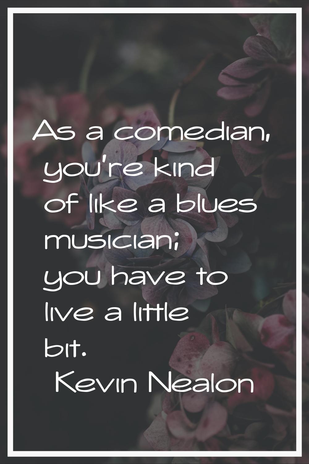 As a comedian, you're kind of like a blues musician; you have to live a little bit.