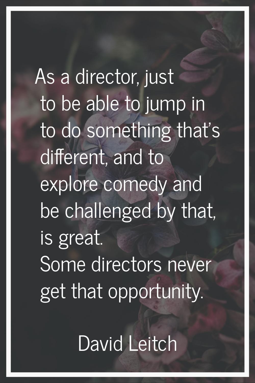 As a director, just to be able to jump in to do something that's different, and to explore comedy a