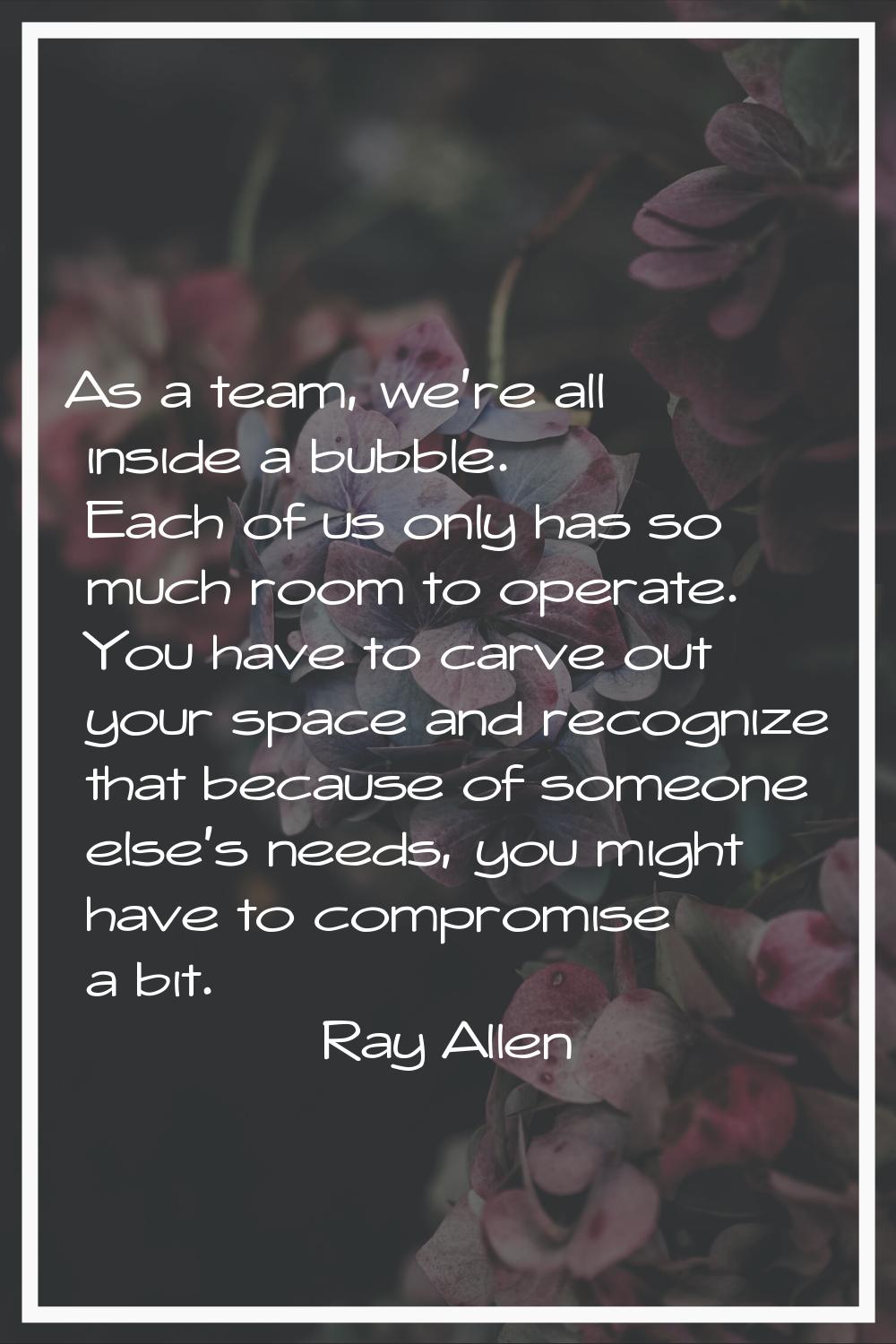 As a team, we're all inside a bubble. Each of us only has so much room to operate. You have to carv