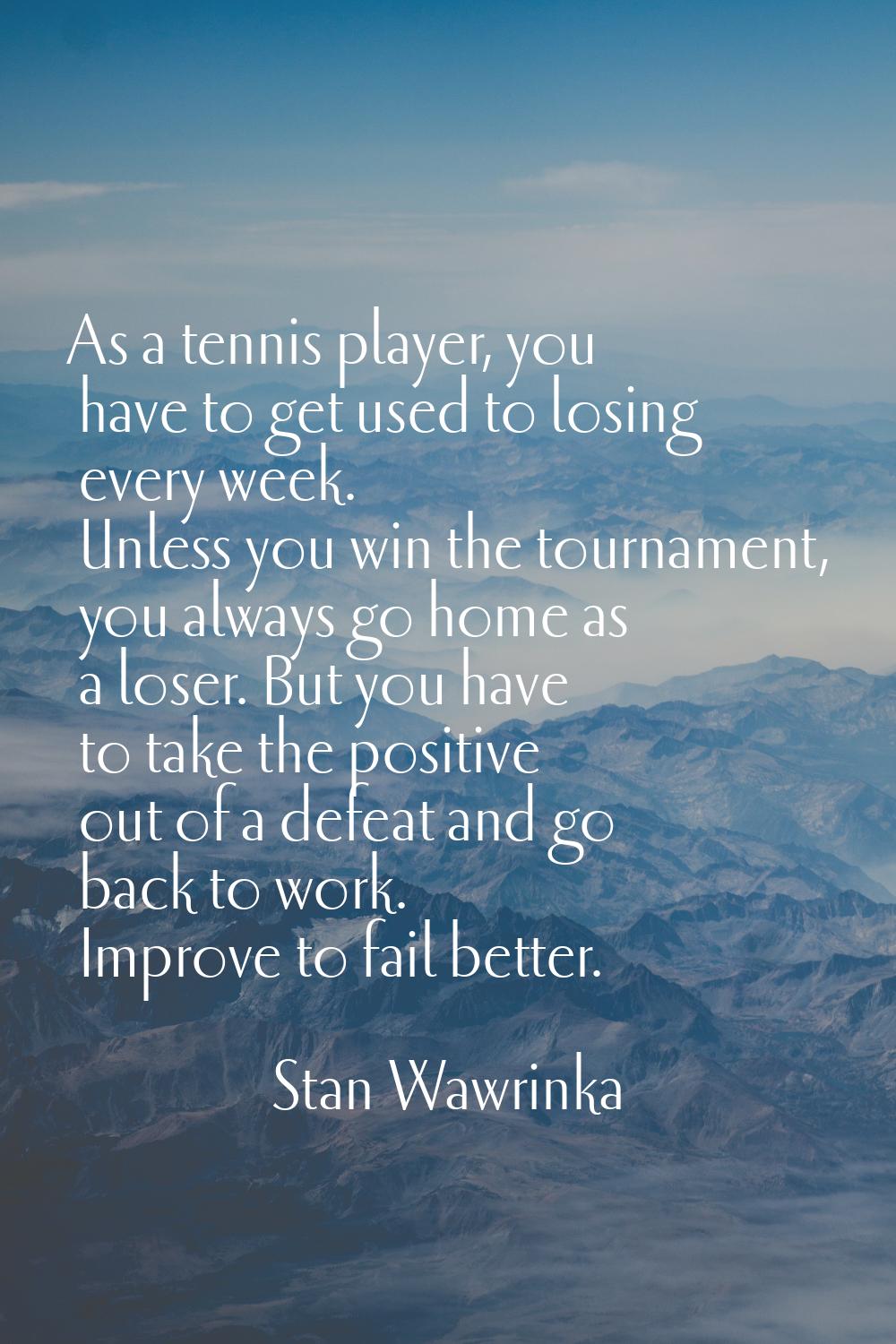 As a tennis player, you have to get used to losing every week. Unless you win the tournament, you a