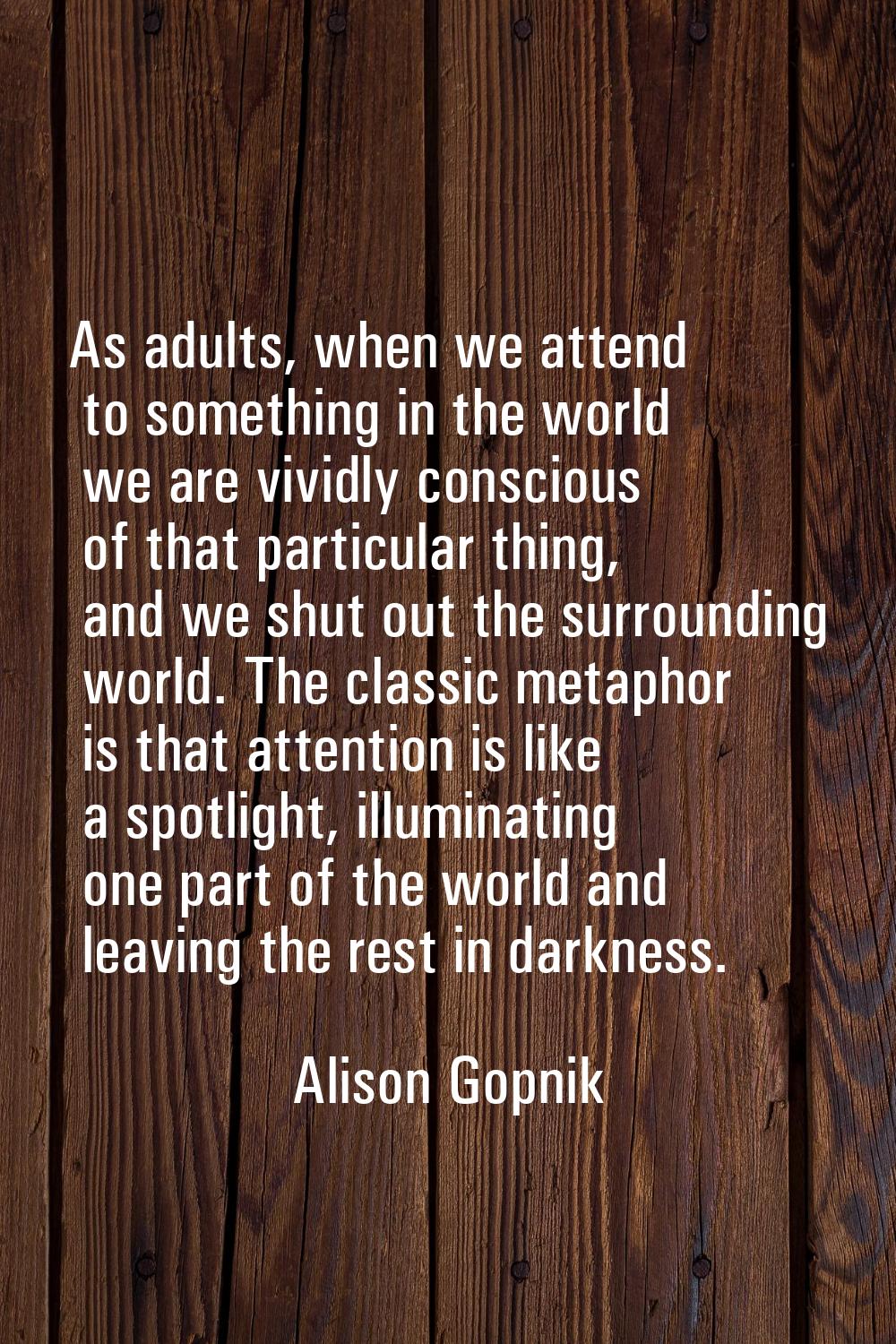 As adults, when we attend to something in the world we are vividly conscious of that particular thi