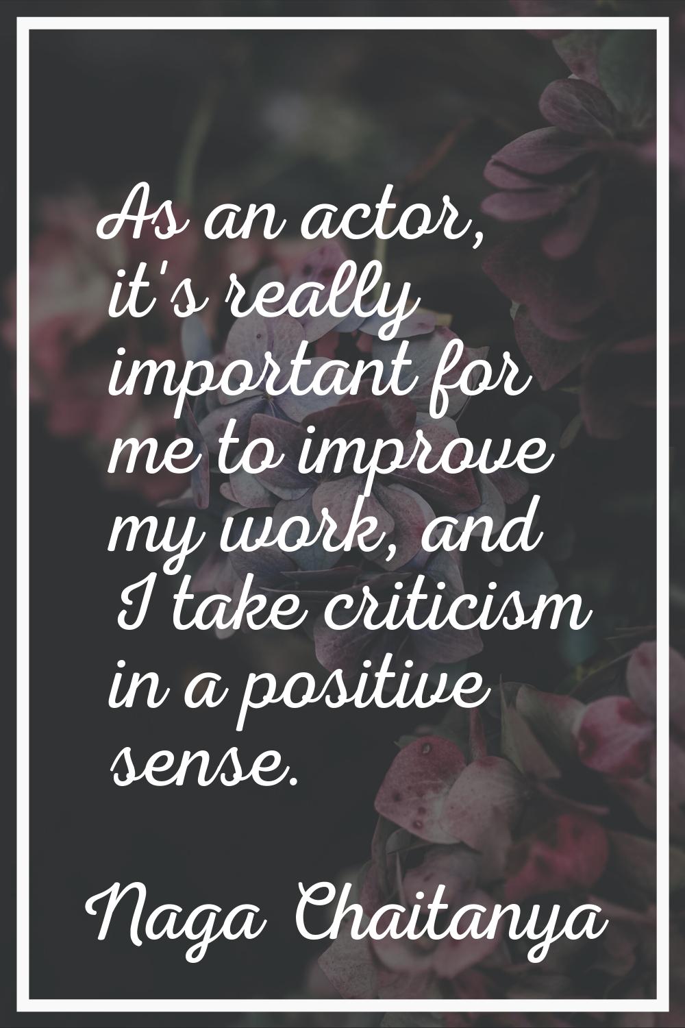 As an actor, it's really important for me to improve my work, and I take criticism in a positive se