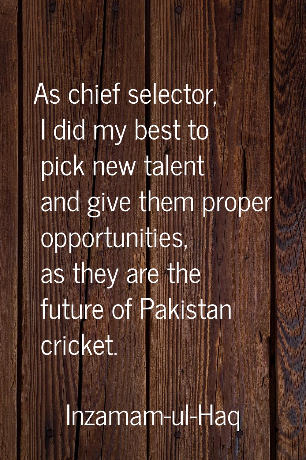 As chief selector, I did my best to pick new talent and give them proper opportunities, as they are