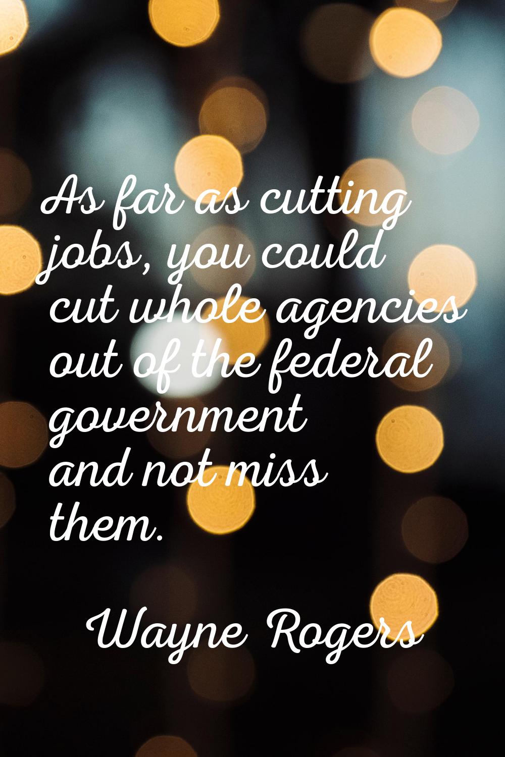 As far as cutting jobs, you could cut whole agencies out of the federal government and not miss the