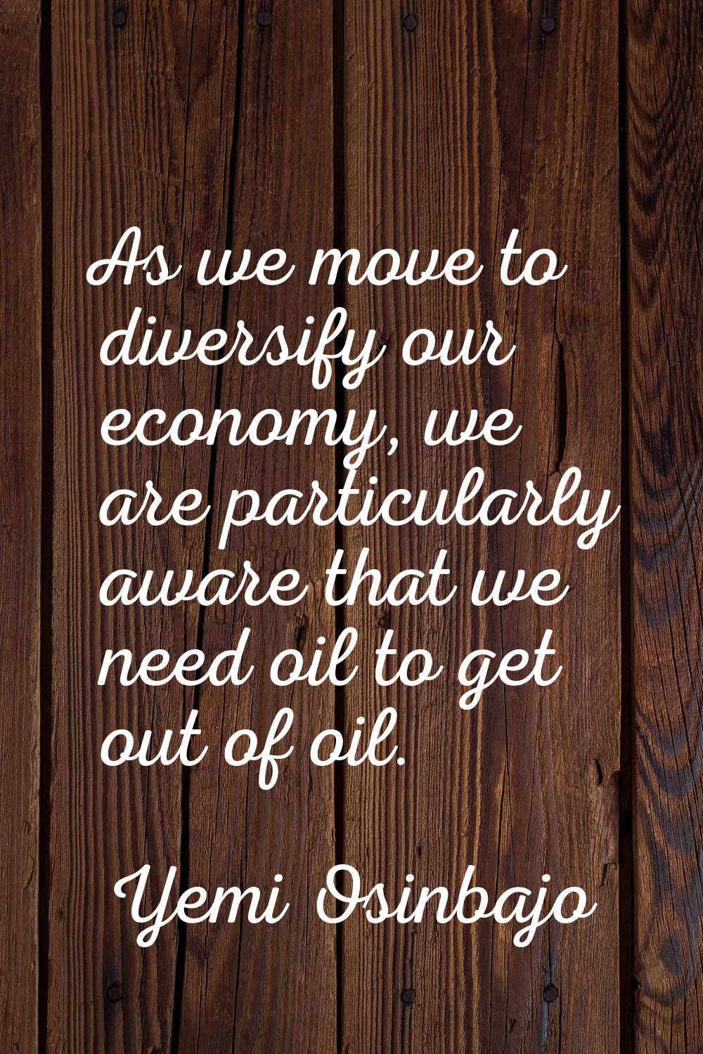 As we move to diversify our economy, we are particularly aware that we need oil to get out of oil.