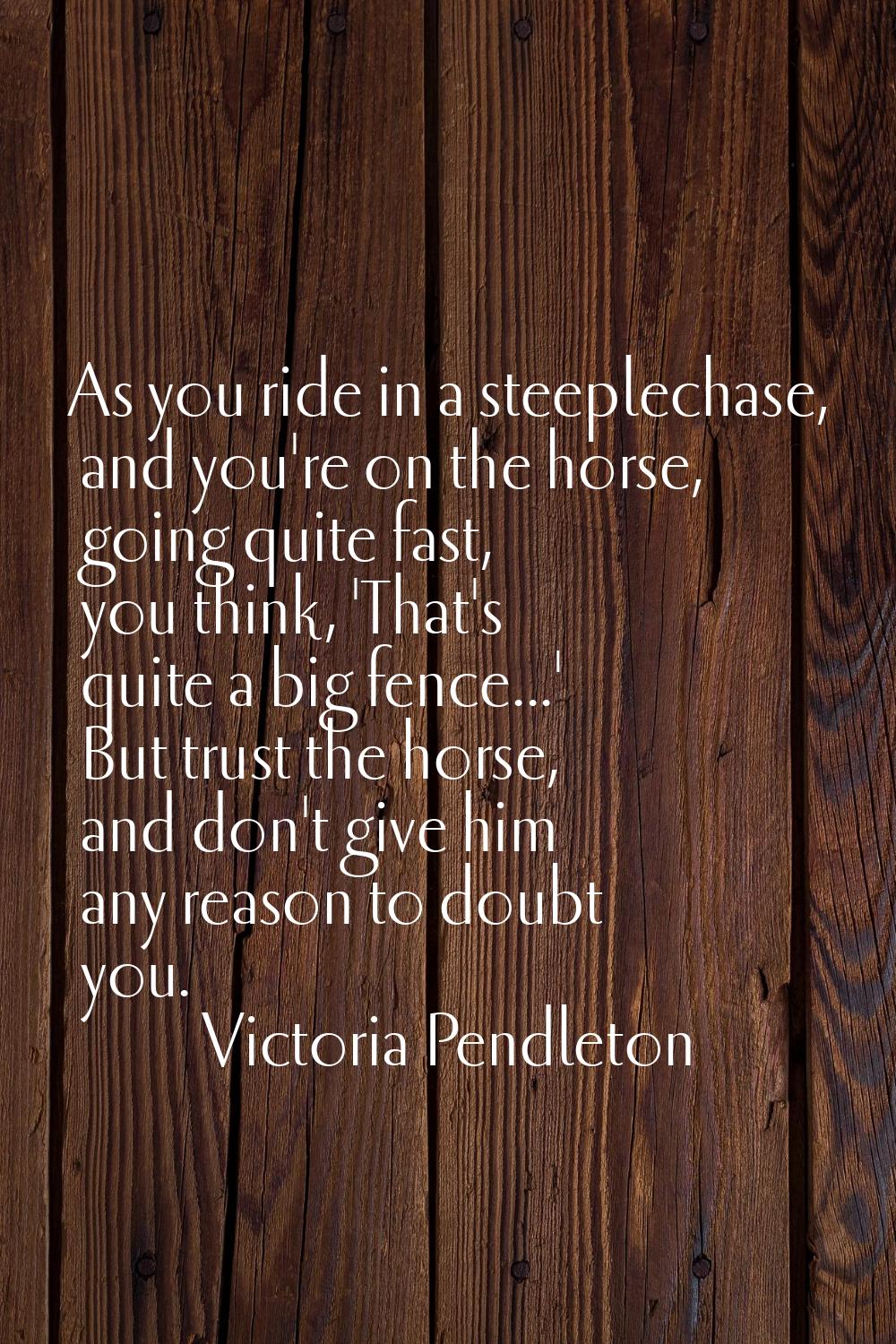 As you ride in a steeplechase, and you're on the horse, going quite fast, you think, 'That's quite 