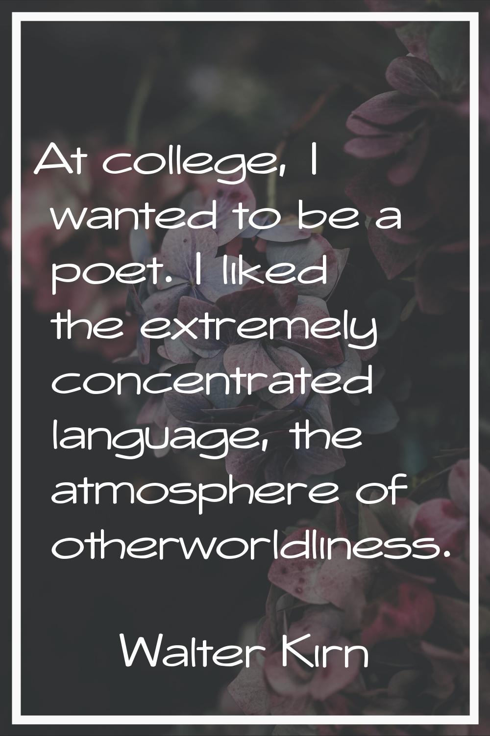 At college, I wanted to be a poet. I liked the extremely concentrated language, the atmosphere of o