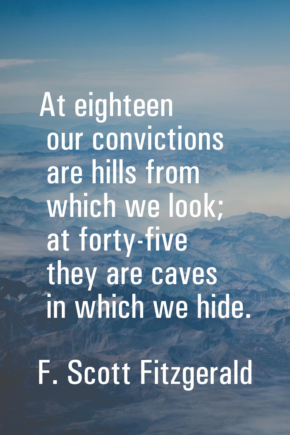 At eighteen our convictions are hills from which we look; at forty-five they are caves in which we 