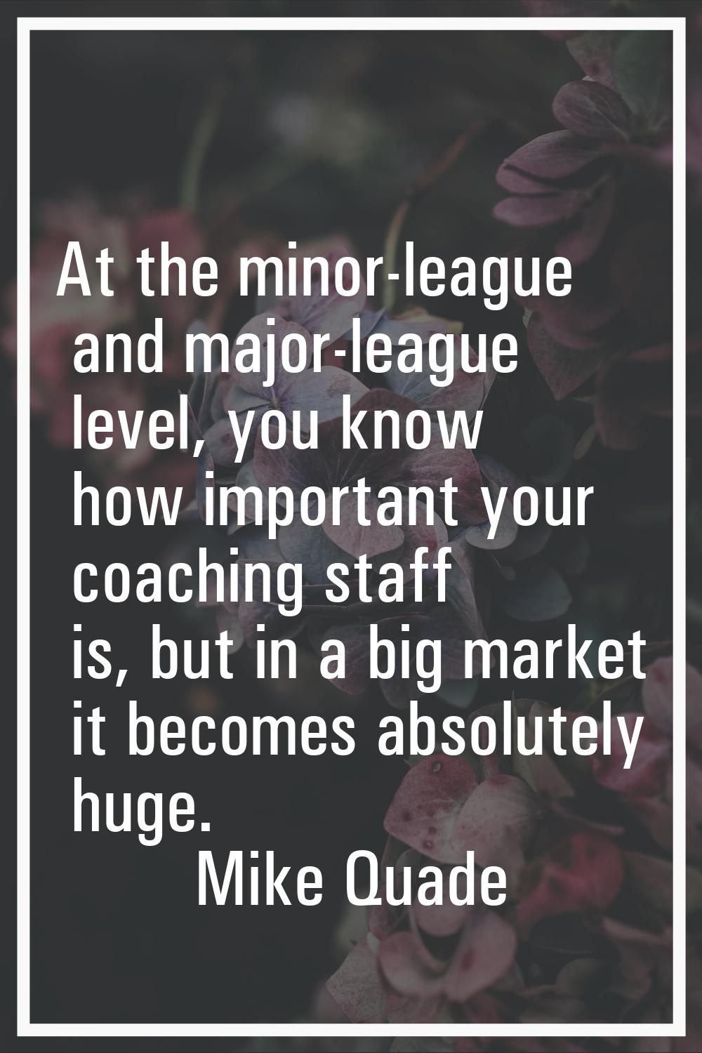 At the minor-league and major-league level, you know how important your coaching staff is, but in a