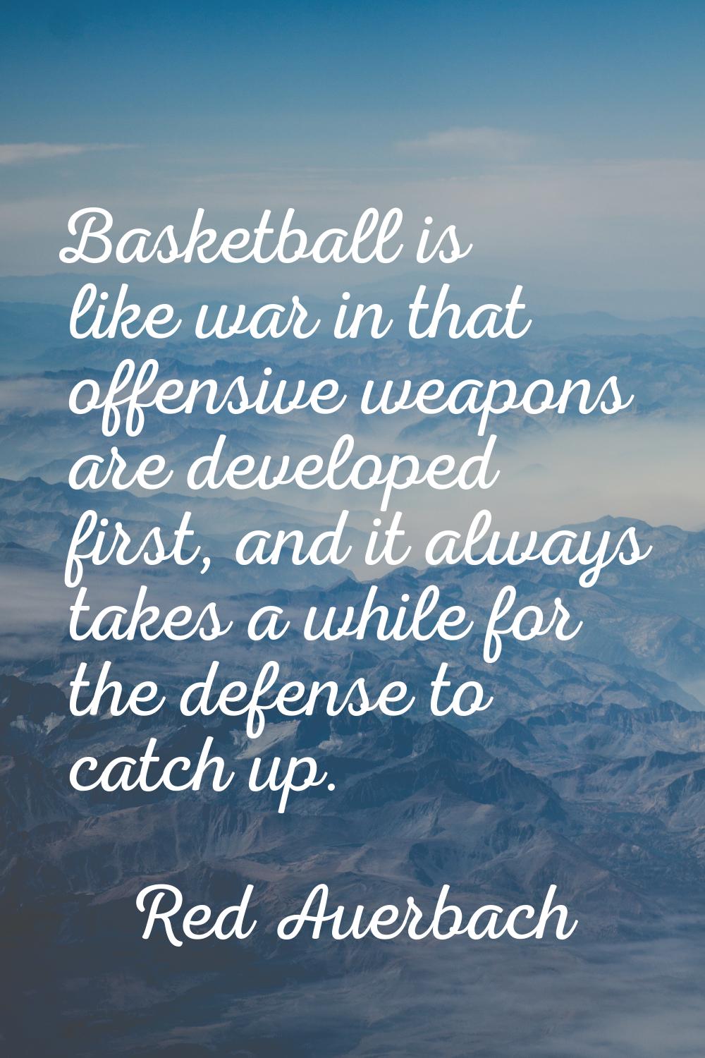 Basketball is like war in that offensive weapons are developed first, and it always takes a while f