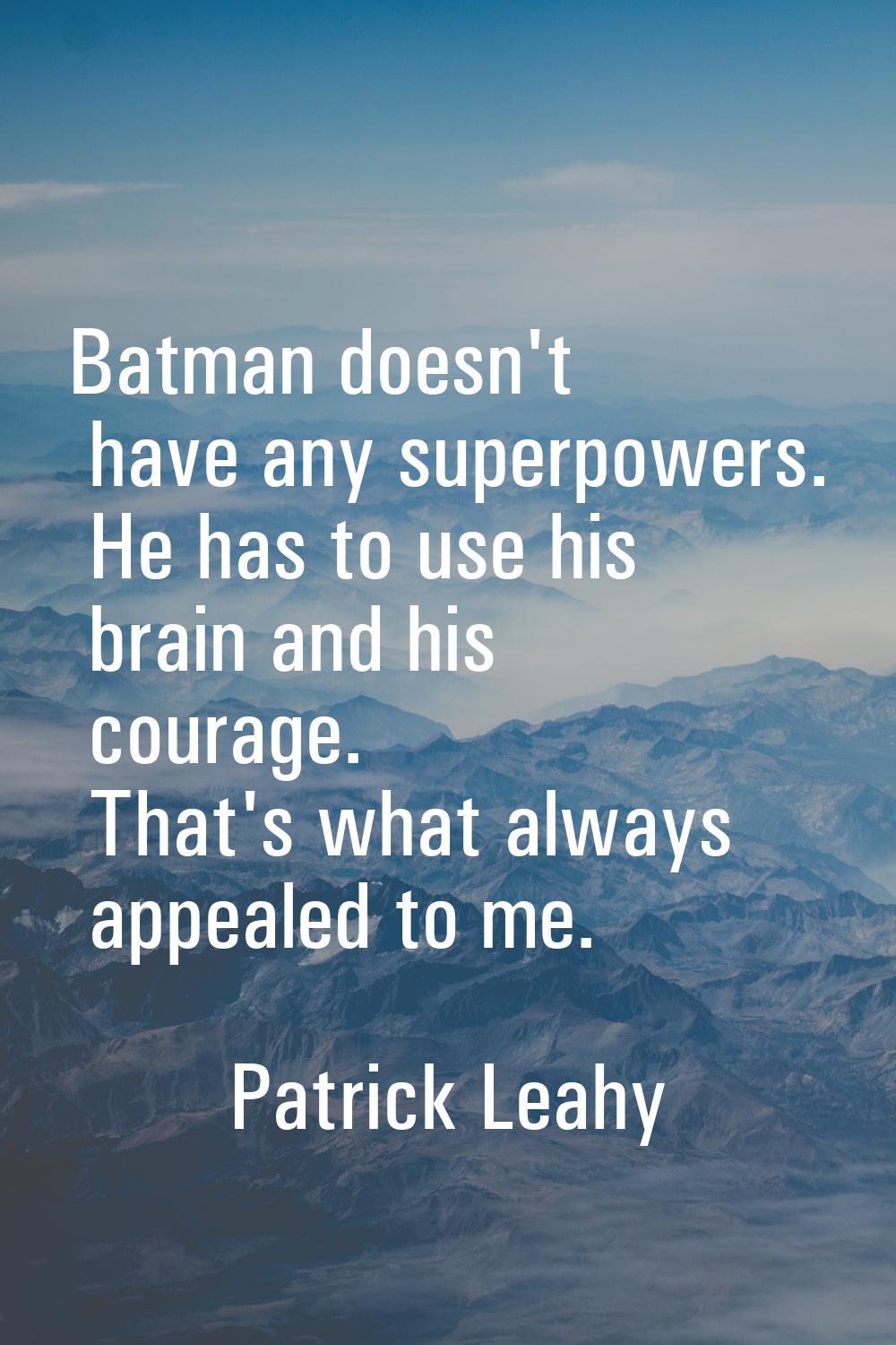 Batman doesn't have any superpowers. He has to use his brain and his courage. That's what always ap