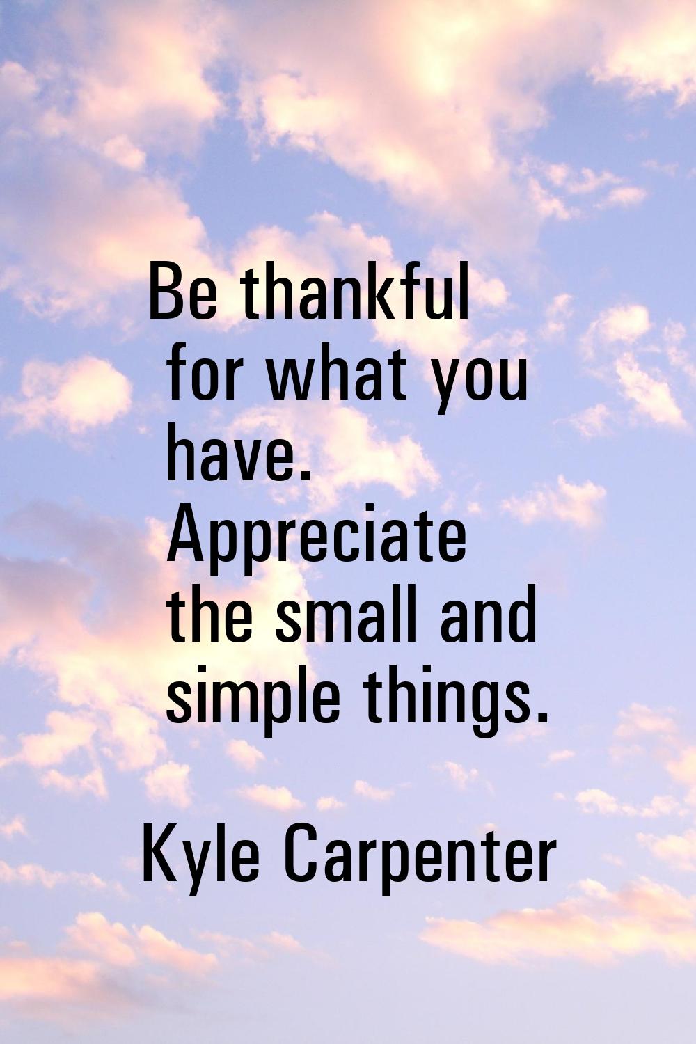 Be thankful for what you have. Appreciate the small and simple things.