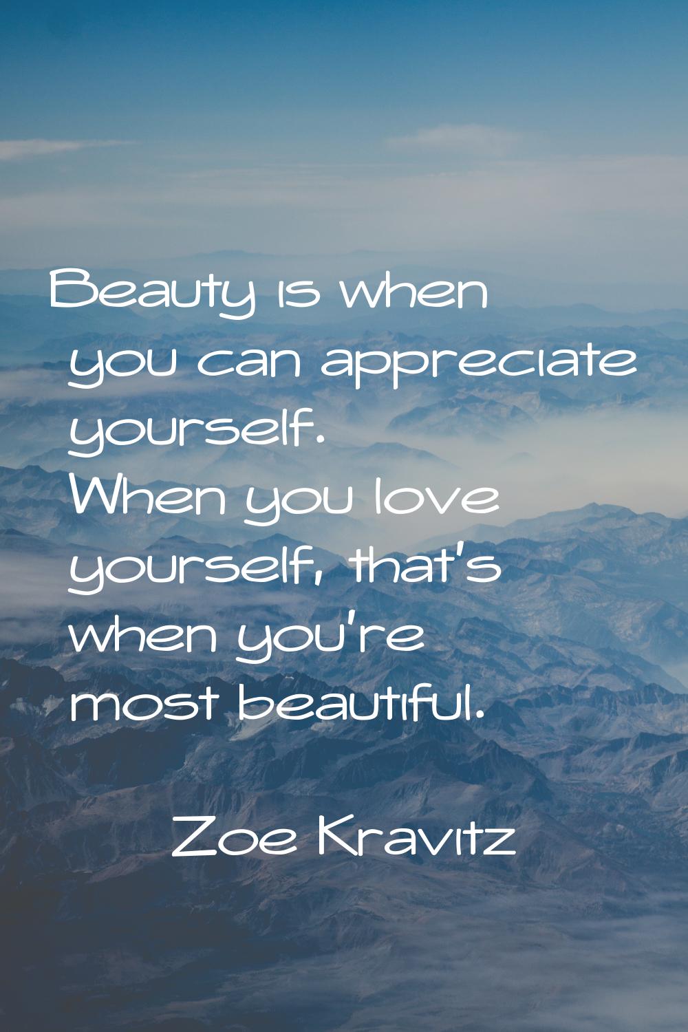 Beauty is when you can appreciate yourself. When you love yourself, that's when you're most beautif
