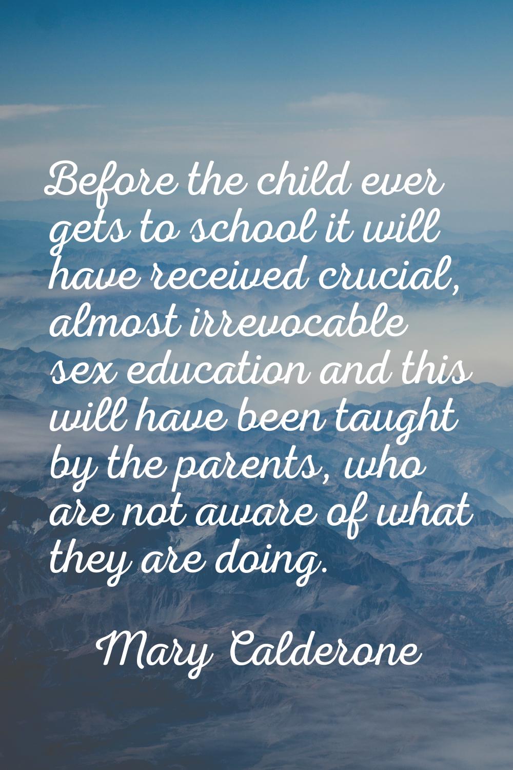 Before the child ever gets to school it will have received crucial, almost irrevocable sex educatio