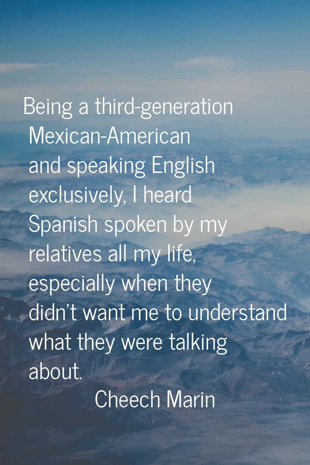 Being a third-generation Mexican-American and speaking English exclusively, I heard Spanish spoken 