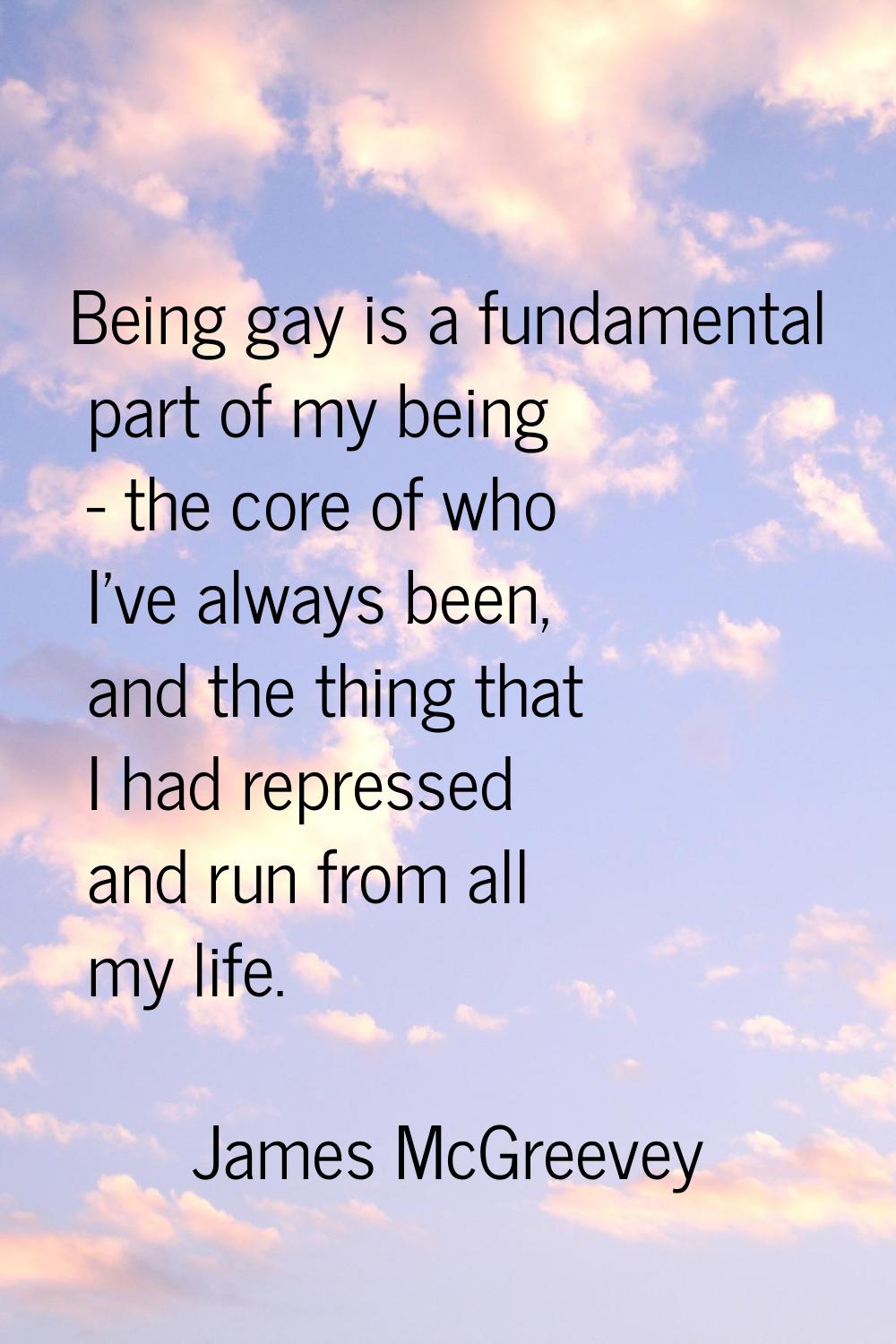 Being gay is a fundamental part of my being - the core of who I've always been, and the thing that 