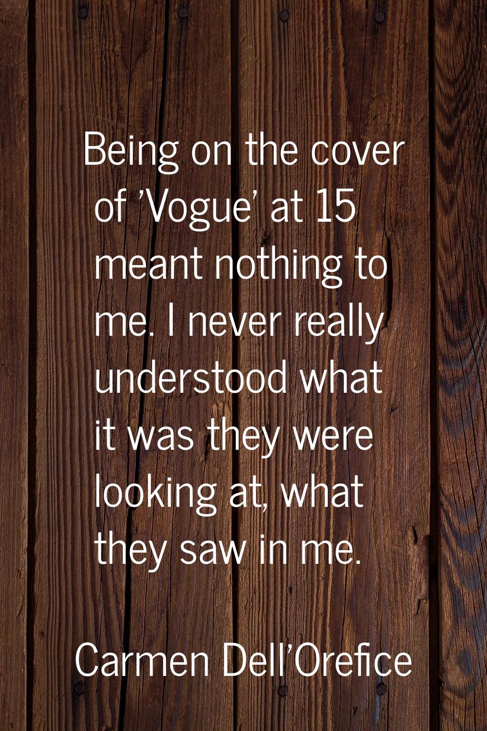 Being on the cover of 'Vogue' at 15 meant nothing to me. I never really understood what it was they