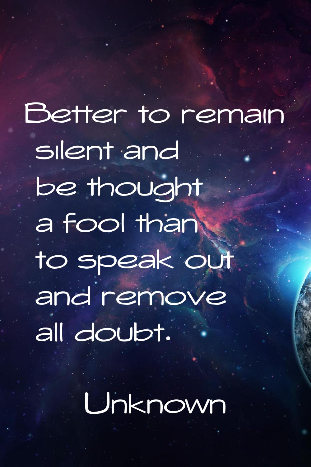 Better to remain silent and be thought a fool than to speak out and remove all doubt.
