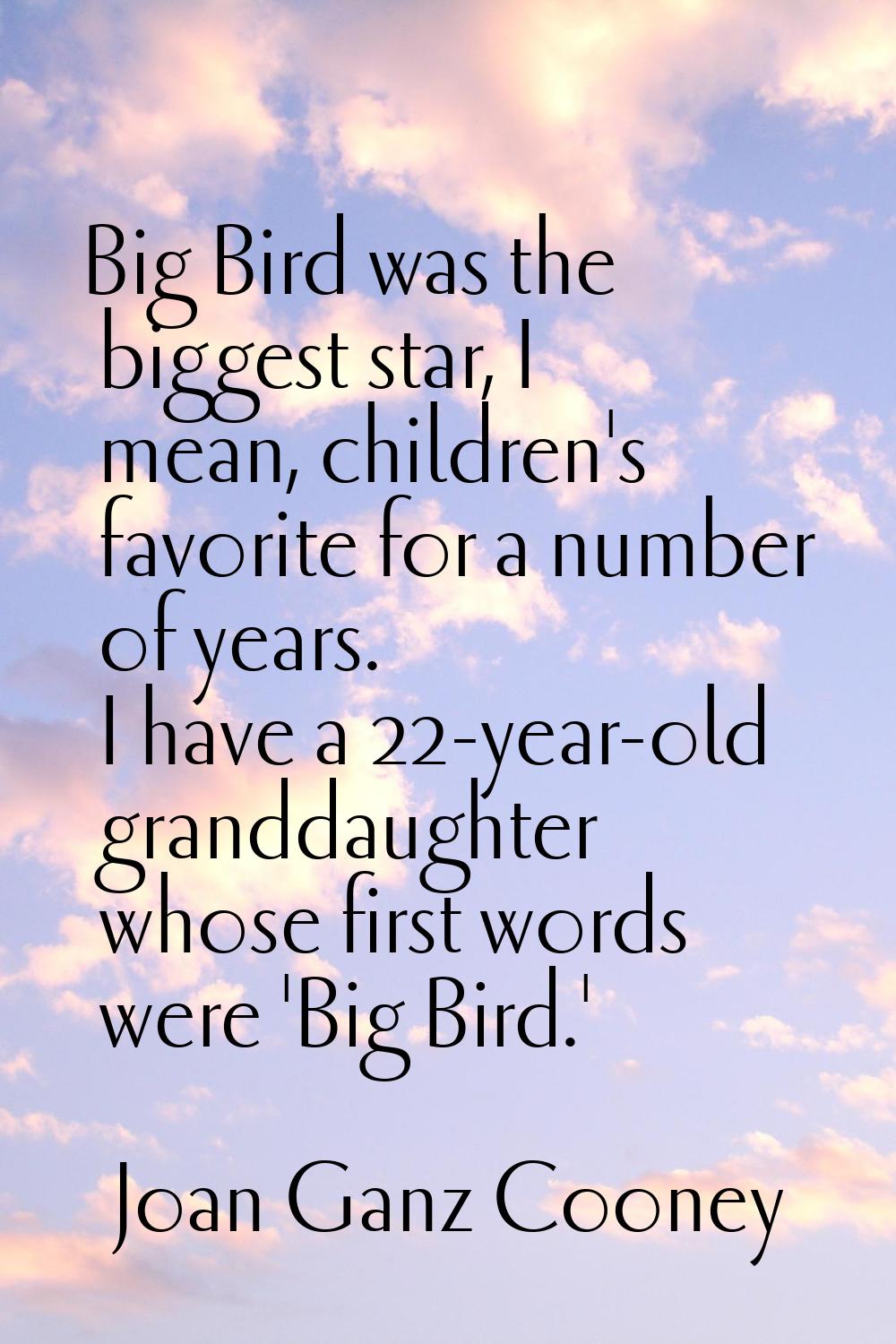 Big Bird was the biggest star, I mean, children's favorite for a number of years. I have a 22-year-