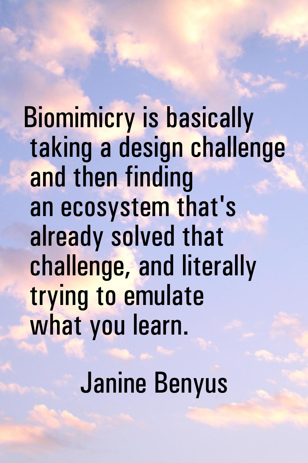 Biomimicry is basically taking a design challenge and then finding an ecosystem that's already solv