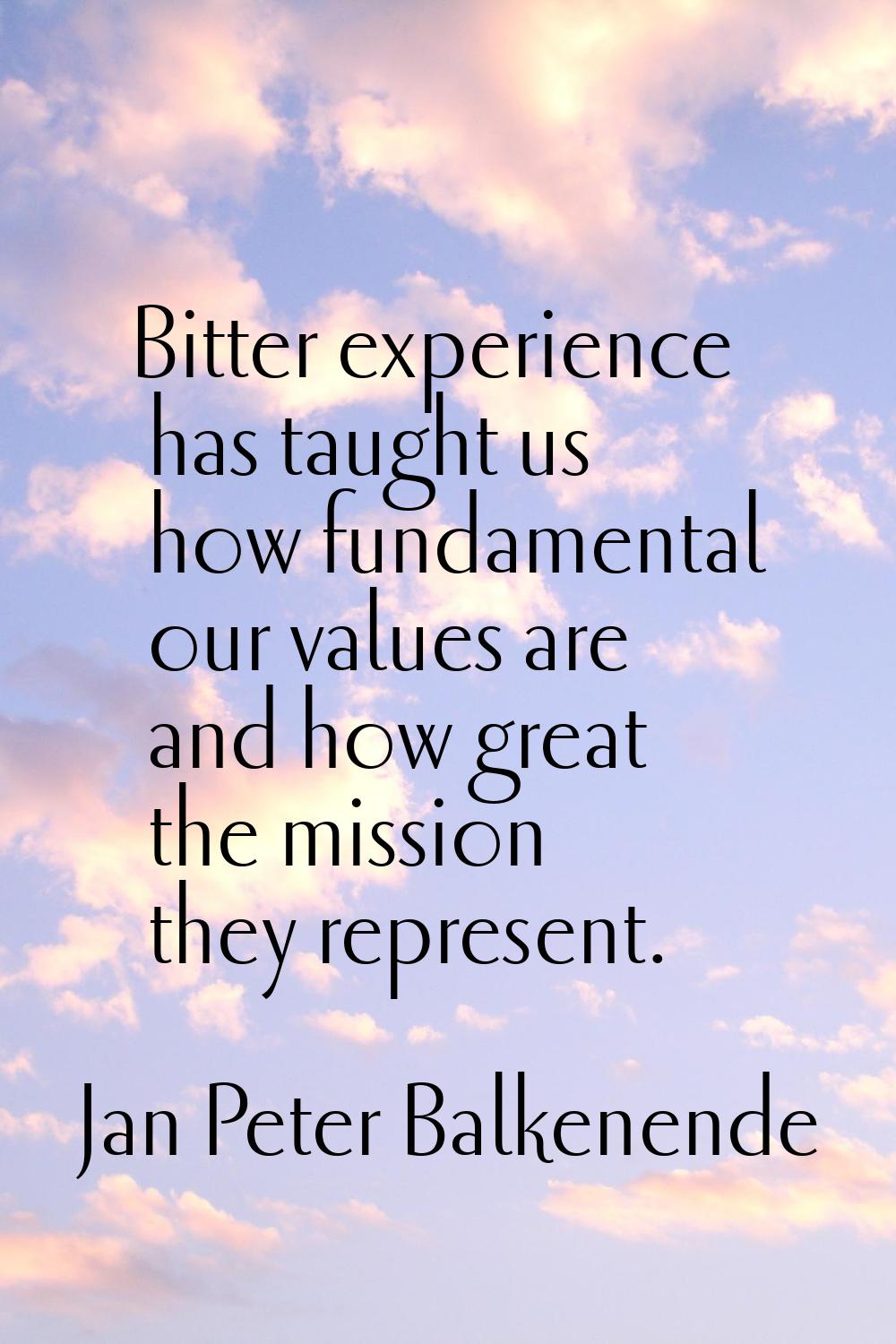 Bitter experience has taught us how fundamental our values are and how great the mission they repre