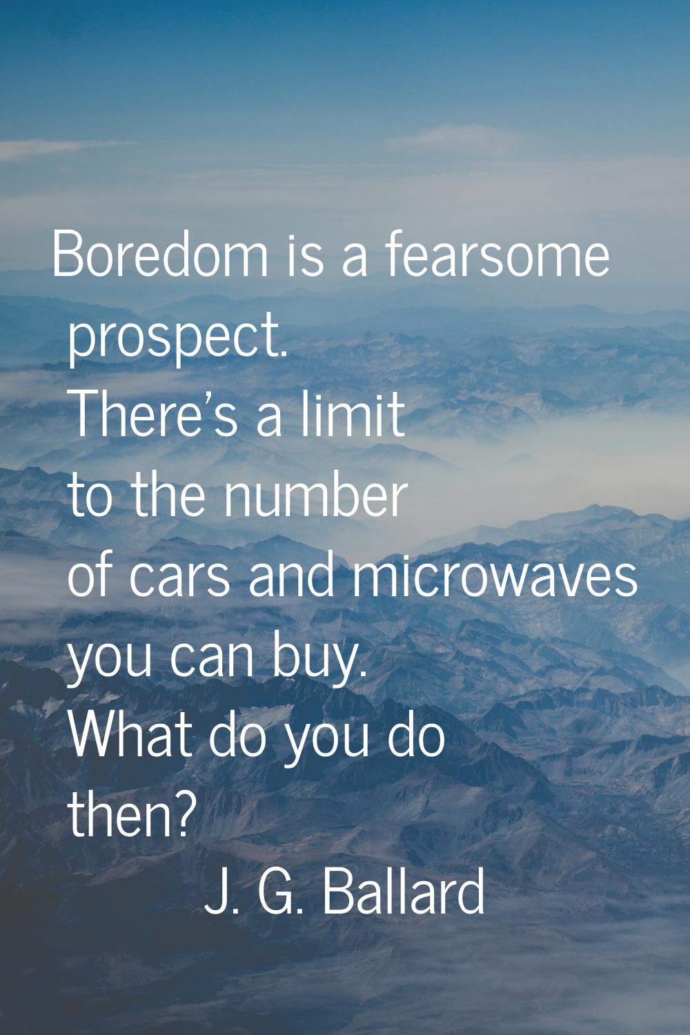 Boredom is a fearsome prospect. There's a limit to the number of cars and microwaves you can buy. W