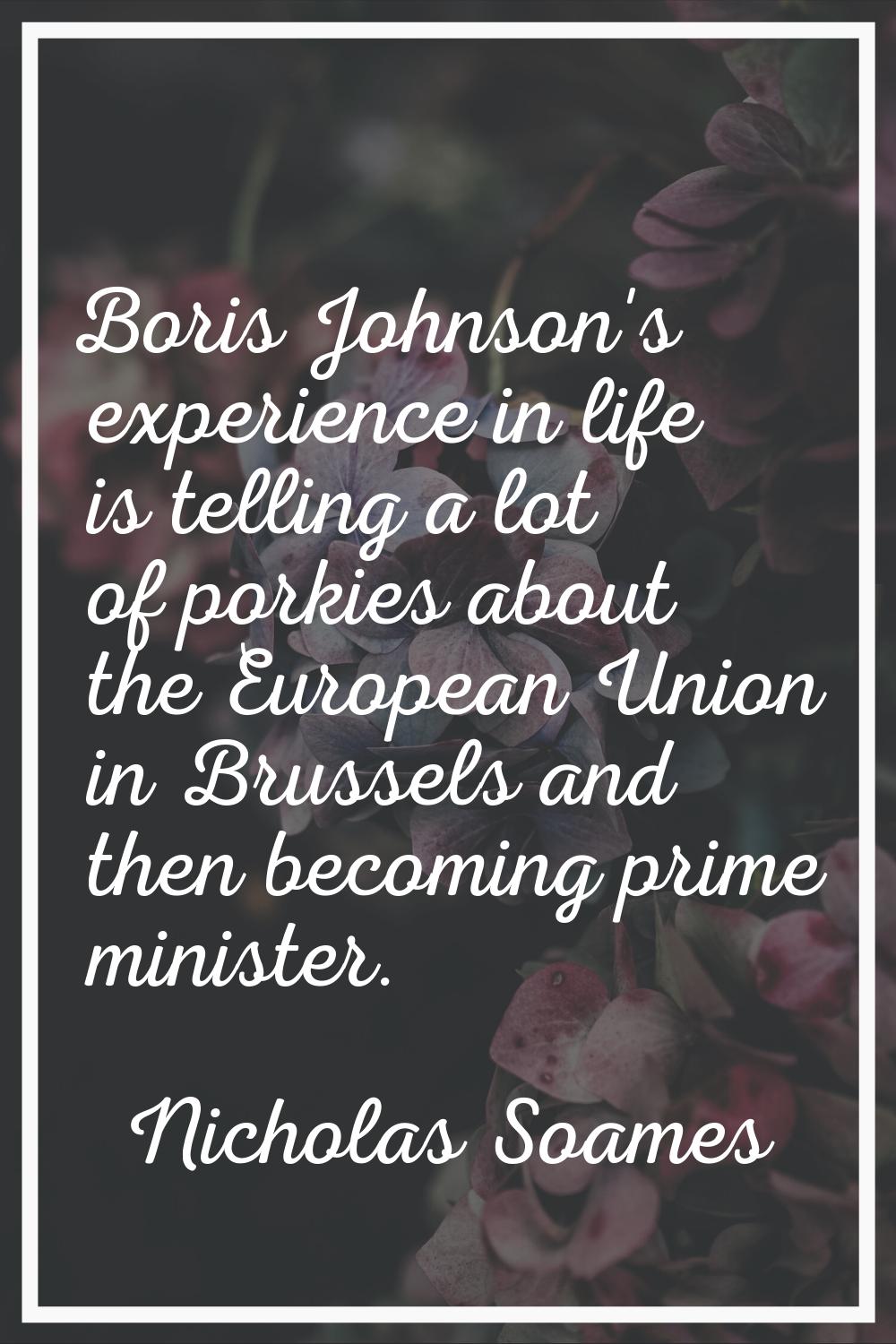 Boris Johnson's experience in life is telling a lot of porkies about the European Union in Brussels