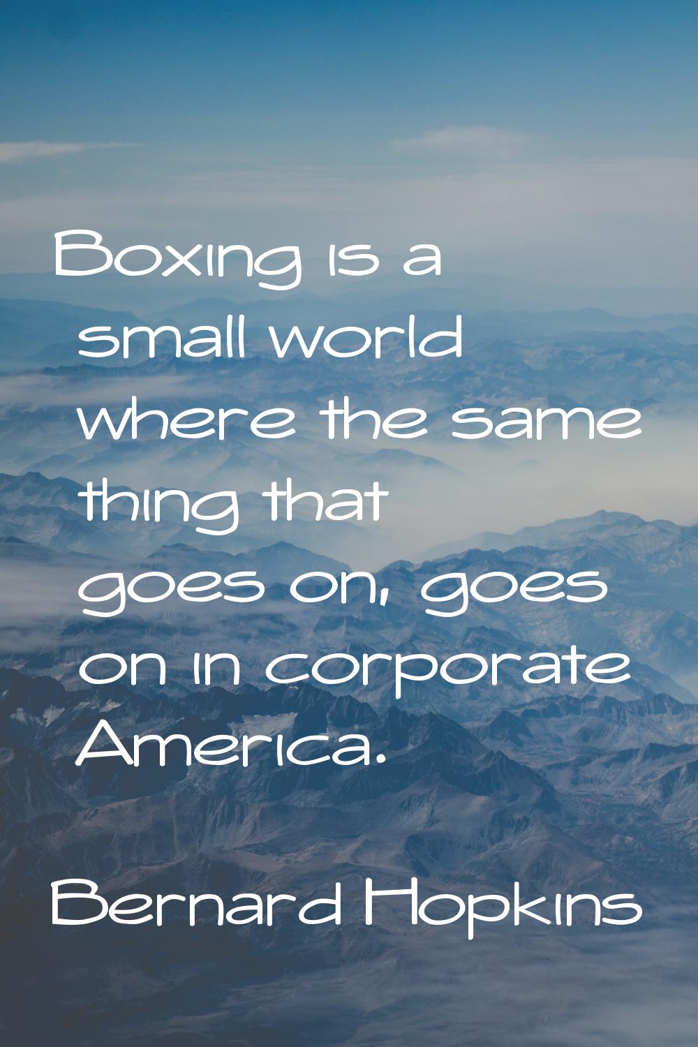 Boxing is a small world where the same thing that goes on, goes on in corporate America.