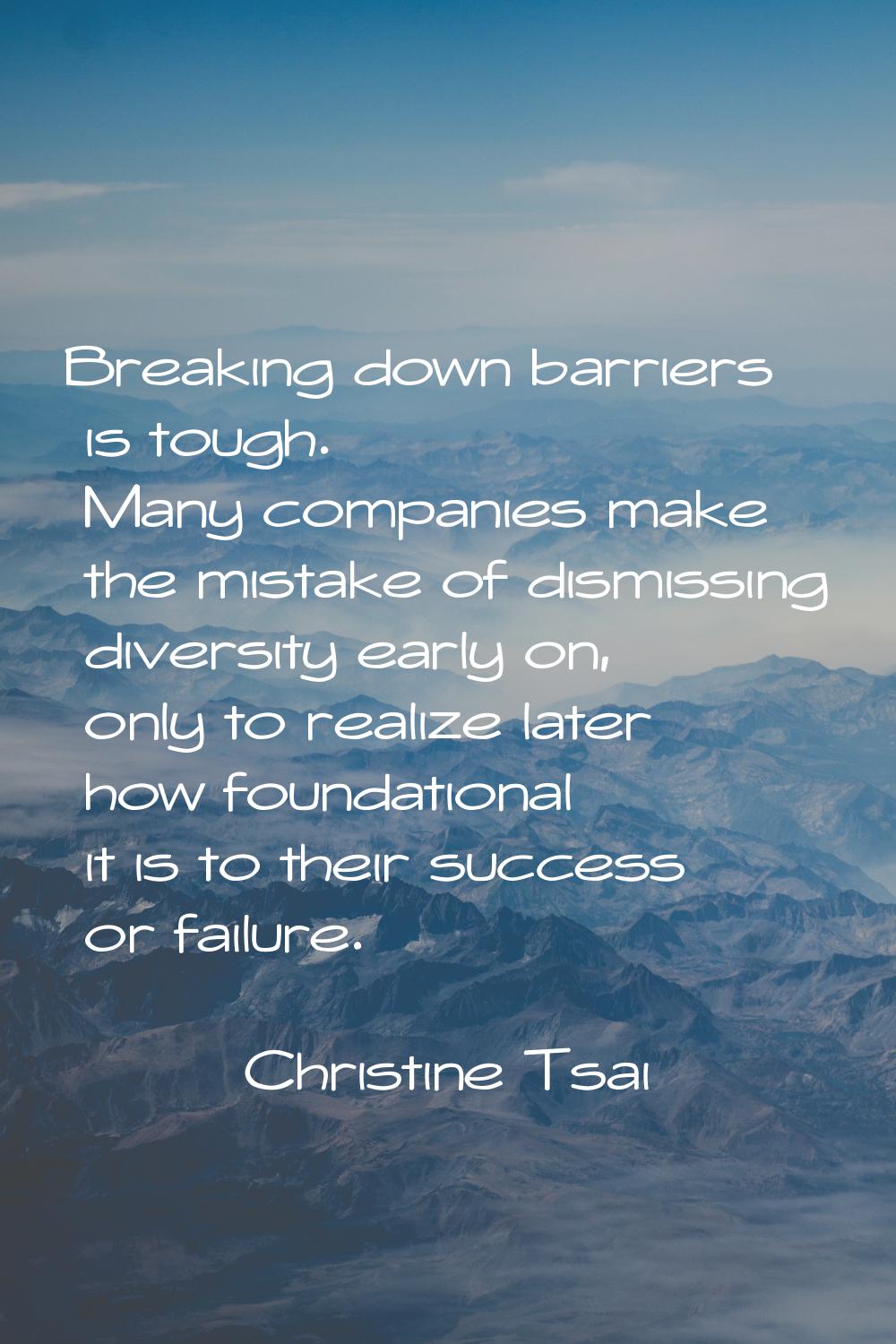 Breaking down barriers is tough. Many companies make the mistake of dismissing diversity early on, 
