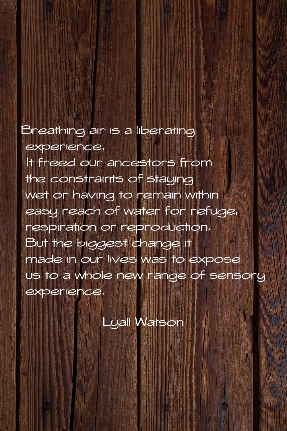 Breathing air is a liberating experience. It freed our ancestors from the constraints of staying we