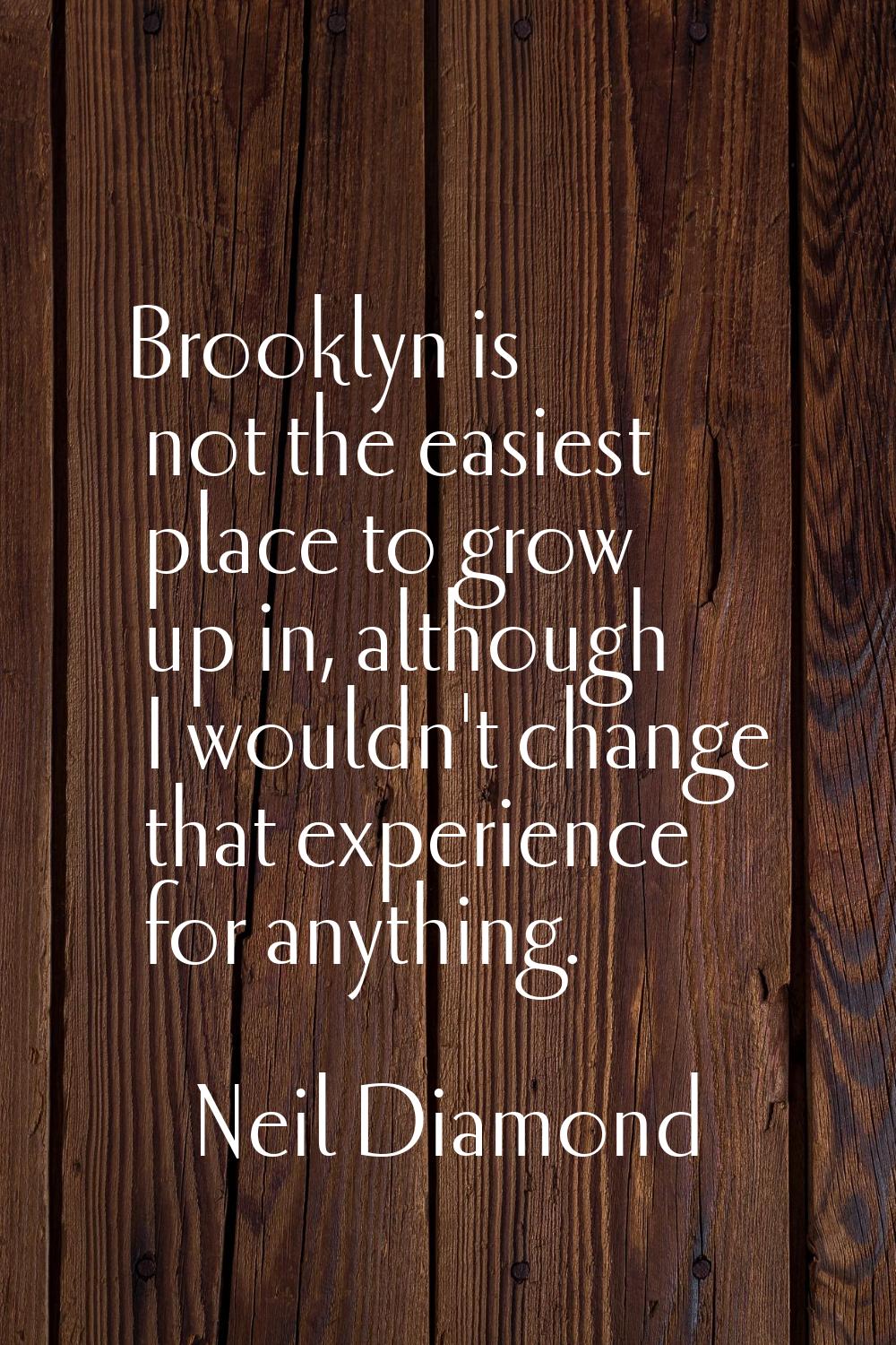Brooklyn is not the easiest place to grow up in, although I wouldn't change that experience for any