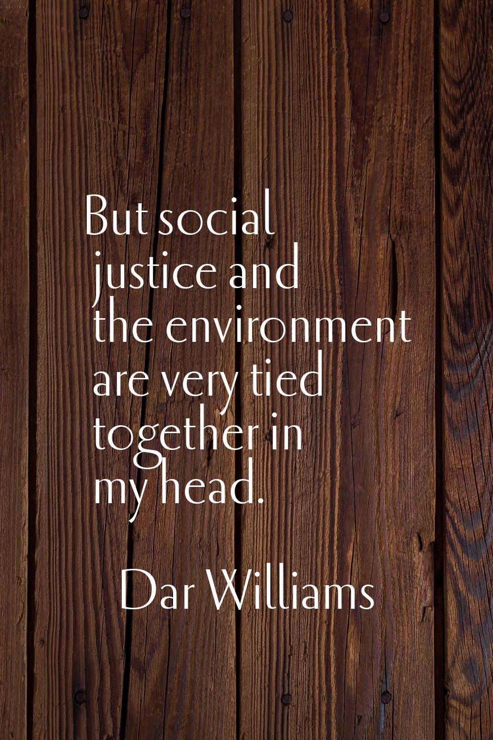 But social justice and the environment are very tied together in my head.