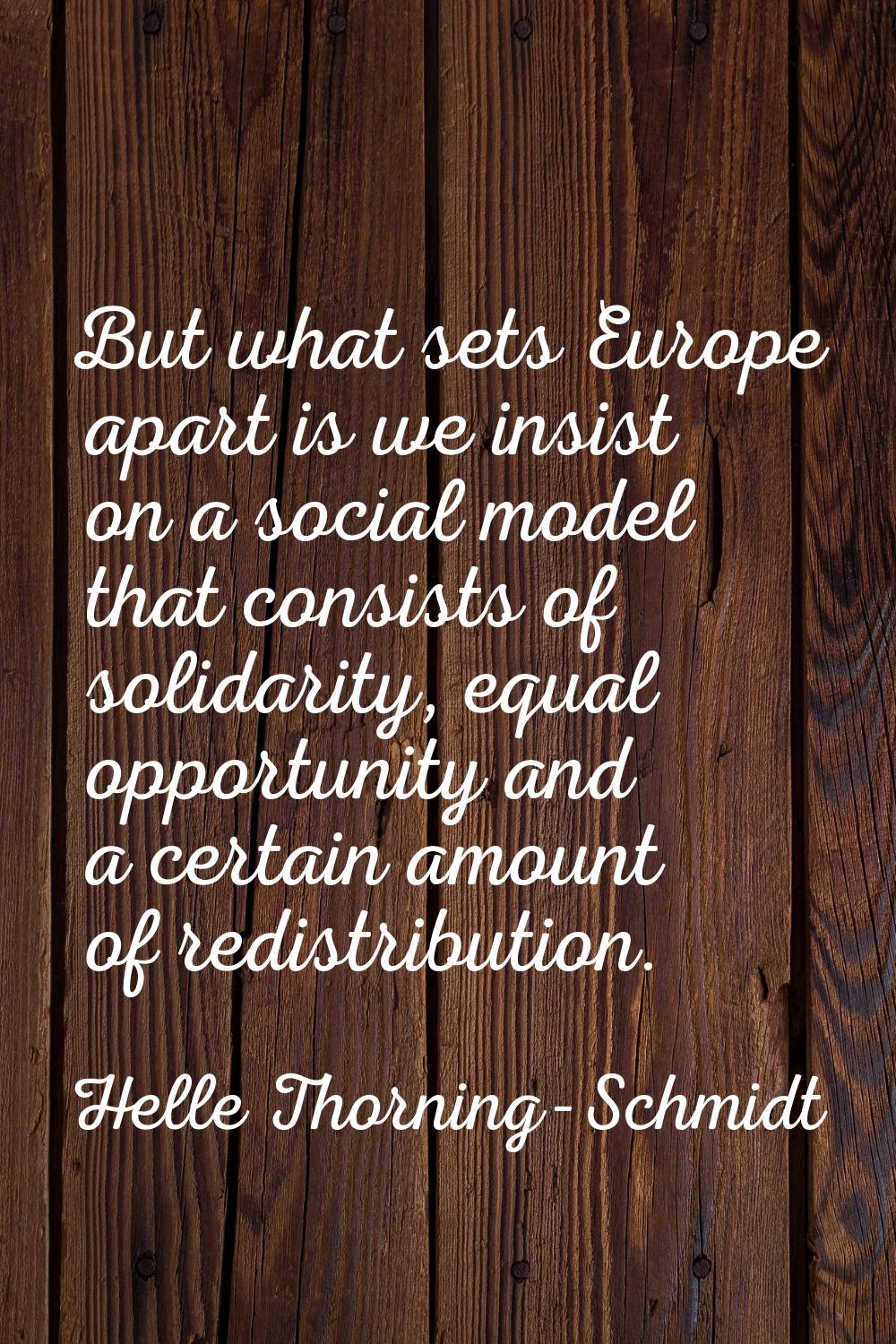 But what sets Europe apart is we insist on a social model that consists of solidarity, equal opport