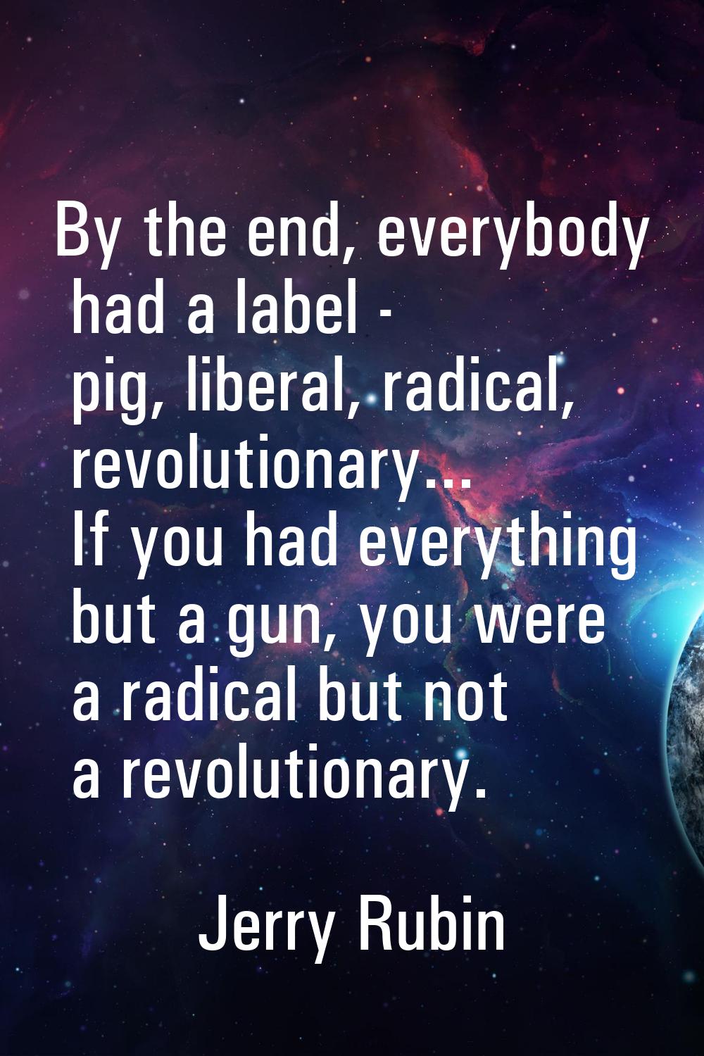 By the end, everybody had a label - pig, liberal, radical, revolutionary... If you had everything b