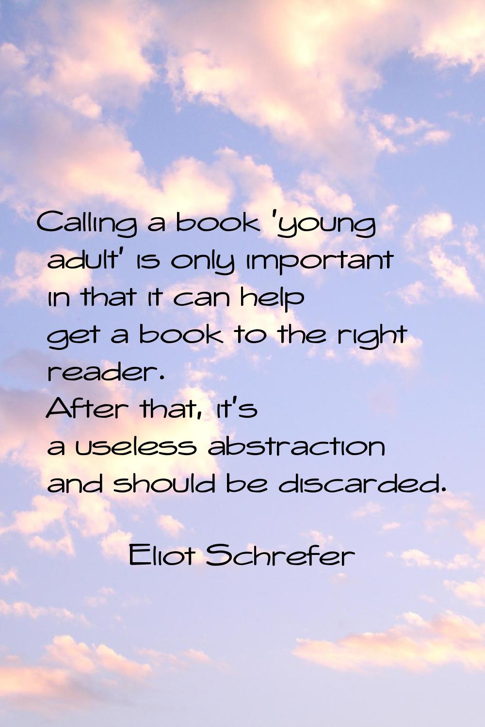 Calling a book 'young adult' is only important in that it can help get a book to the right reader. 