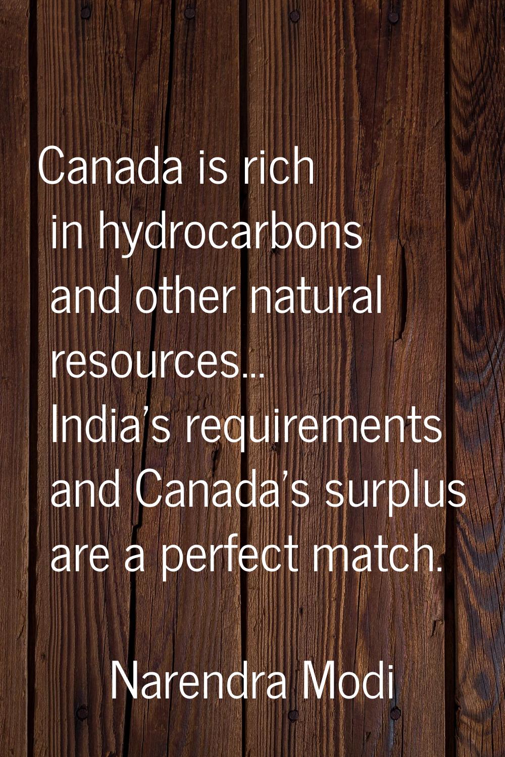 Canada is rich in hydrocarbons and other natural resources... India's requirements and Canada's sur