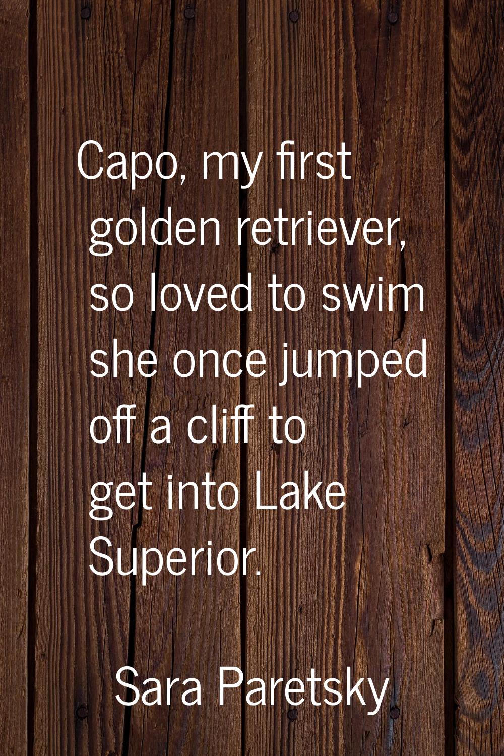 Capo, my first golden retriever, so loved to swim she once jumped off a cliff to get into Lake Supe